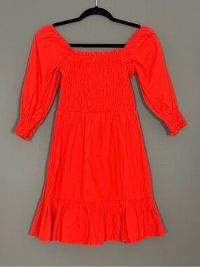 SIM & SAM Smocked Mini Dress Red Cotton Puff Sleeve Cottagecore XS